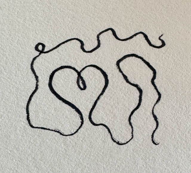 untangled black lines loosely forming a heart shape open at the bottom