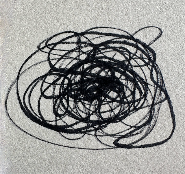 black swirling lines in an impenetrable knot